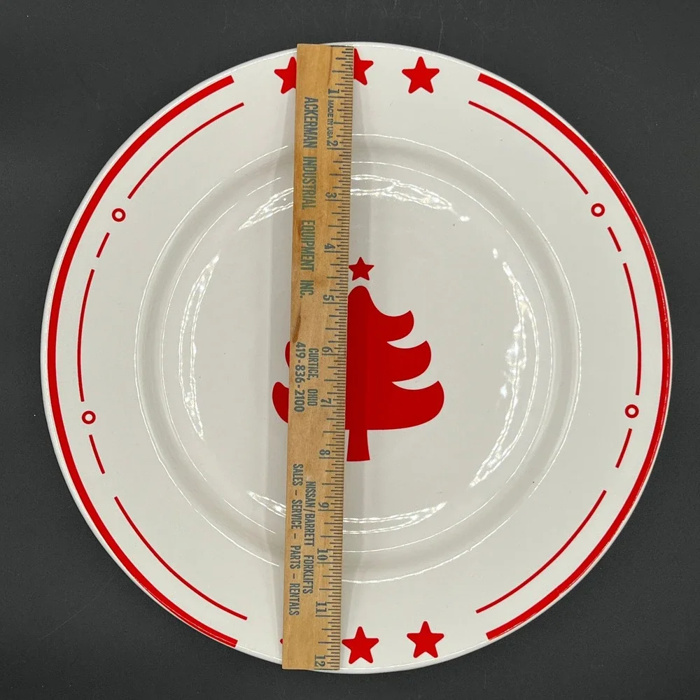 Elise for Elise Ceramic Christmas Plates Set of 2 Red White Tree Platters in Box